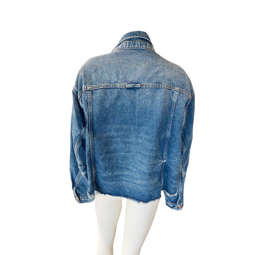 Free People Amelia Medium Wash Slouchy Trucker Denim Jacket Raw Hem - Picture 7 of 12